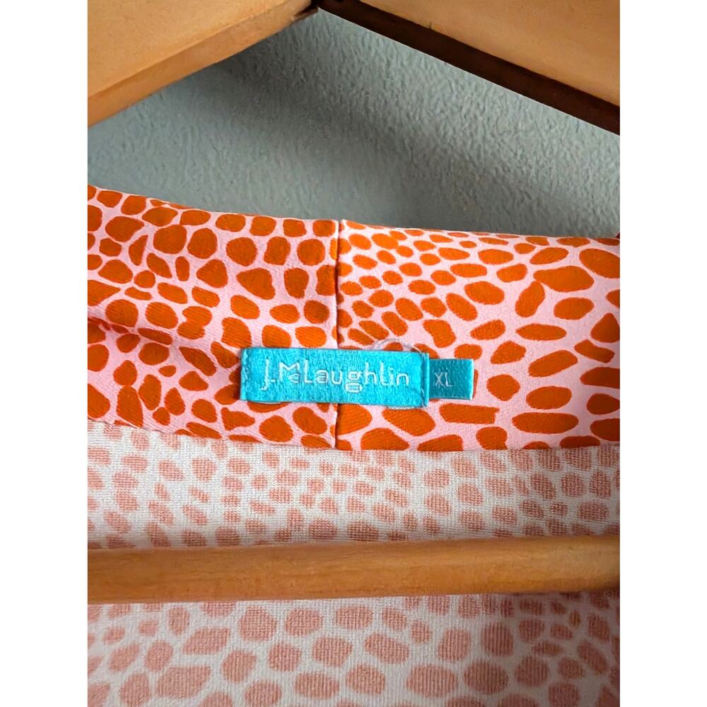 J. McLaughlin Catalina Cloth Faux Wrap Top XL Orange Pink Animal Print - Picture 9 of 14